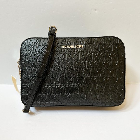 Michael Kors Jet Set Item East West Shoulder Crossbody Bag MK Signature Black - Picture 1 of 10